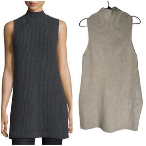 Theory Embree Charmant Mock Neck Tunic Sweater Beige‎ Medium Wool Cashmere